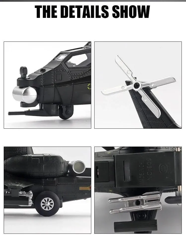 1: 72 for WZ-10 Helicopter Alloy Die-Casting Metal Model Sound and Light Fighter Model Collection Ornaments(Black)