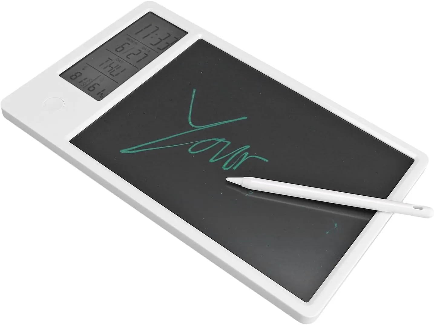 10 Inch LCD Writing Tablet with Digital Clock, Erasable Doodle Board for Business Office Home, Portable Design (White)