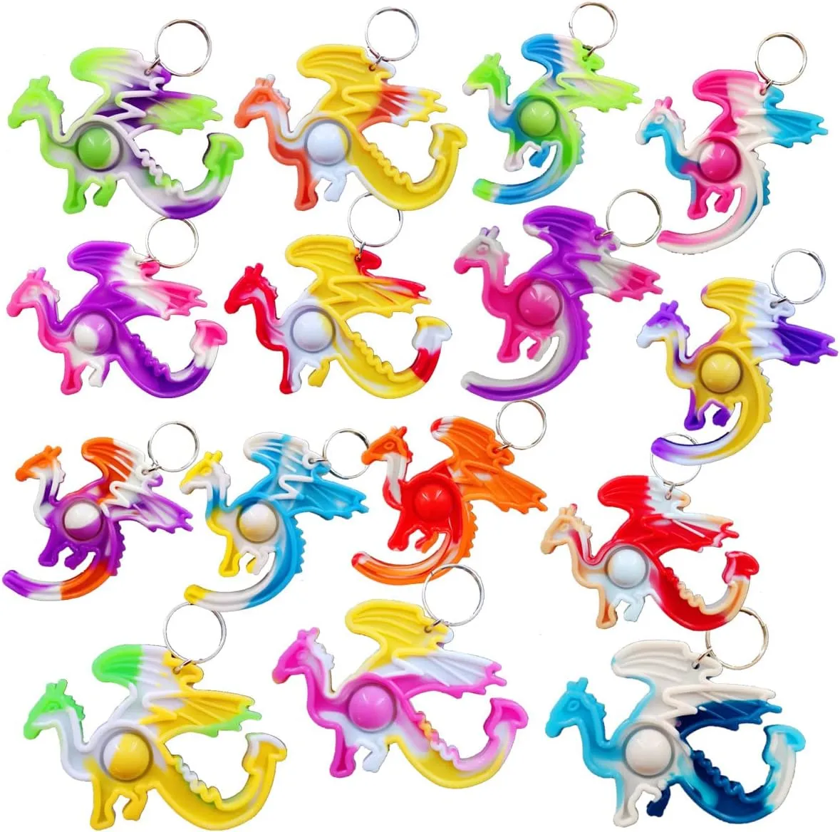 100 Packs Bulk Dragons Animal Backpack Mini Pop Rainbow Keychain fidgets Children Classroom Students Gifts from Teacher,Birthday Party Favors