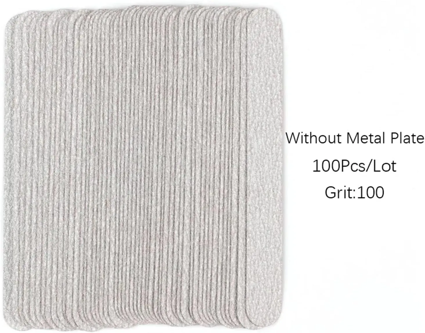 100/200Pcs 13.5CM Replaceable Nail File Self-Adhesive Removable Sandpaper Pads Metal Handle 100/180/240 Emery Board Buffer(100Pcs Pads 100Grit)