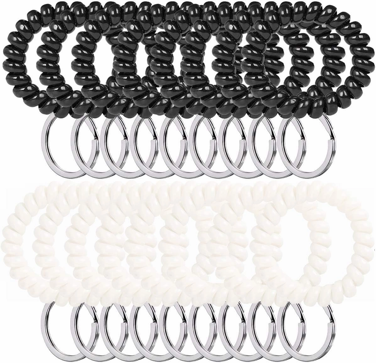 100PCS Wrist Keychain Bracelet Spiral Wrist Coil Key Chain Bulk Plastic Stretchable Spiral Keychain Bracelet Black & White Spring Wrist Keychain Use for Office Workshop Shopping Mall Sauna and More