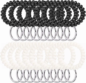 100PCS Wrist Keychain Bracelet Spiral Wrist Coil Key Chain Bulk Plastic Stretchable Spiral Keychain Bracelet Black & White Spring Wrist Keychain Use for Office Workshop Shopping Mall Sauna and More