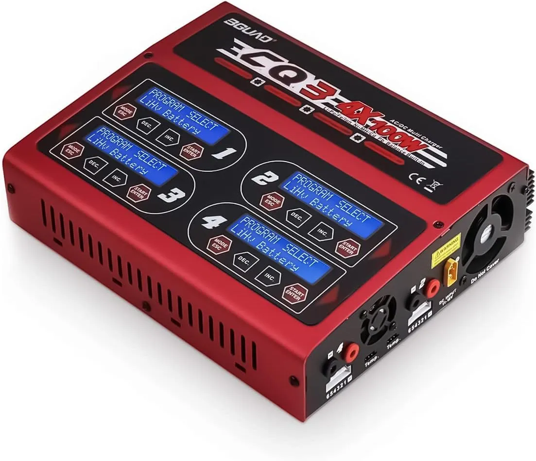 100Wx4/10Ax4 AC/DC 4 Port RC LiPo Charger Discharger Intelligent Balance Charger Quad Multi-Functions for NiMH NiCd LiHV Pb Batteries for Hobby Rc Car Boat Airplane Racing Drone FPV