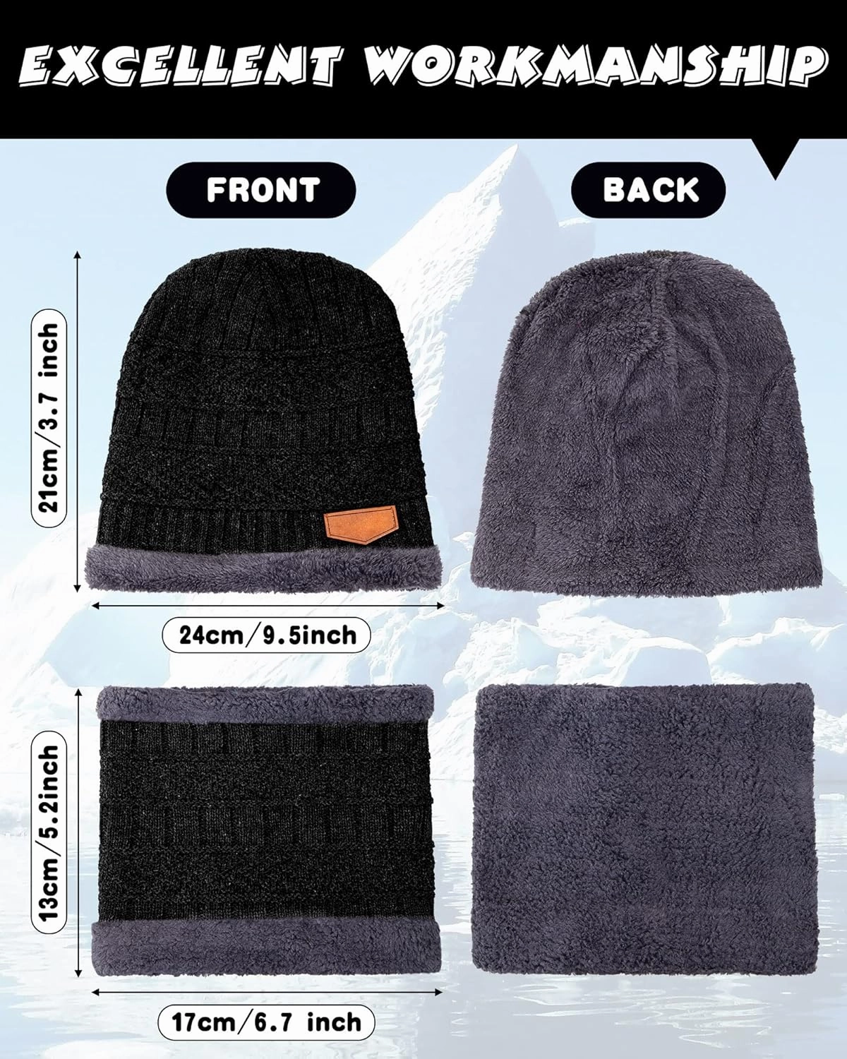 10 Pieces Winter Hat Beanie Scarf Touch Screen Gloves and Sock Set Slouchy Knit Skull Cap Beanies Fleece Lining Neck Warmer