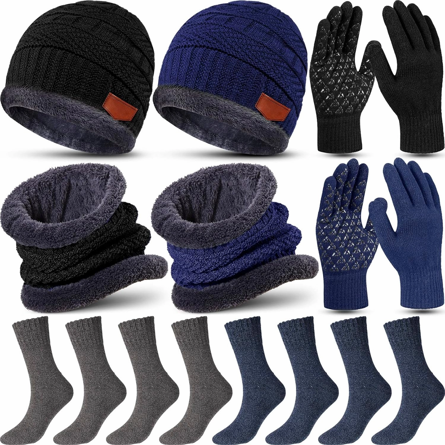 10 Pieces Winter Hat Beanie Scarf Touch Screen Gloves and Sock Set Slouchy Knit Skull Cap Beanies Fleece Lining Neck Warmer
