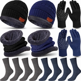 10 Pieces Winter Hat Beanie Scarf Touch Screen Gloves and Sock Set Slouchy Knit Skull Cap Beanies Fleece Lining Neck Warmer