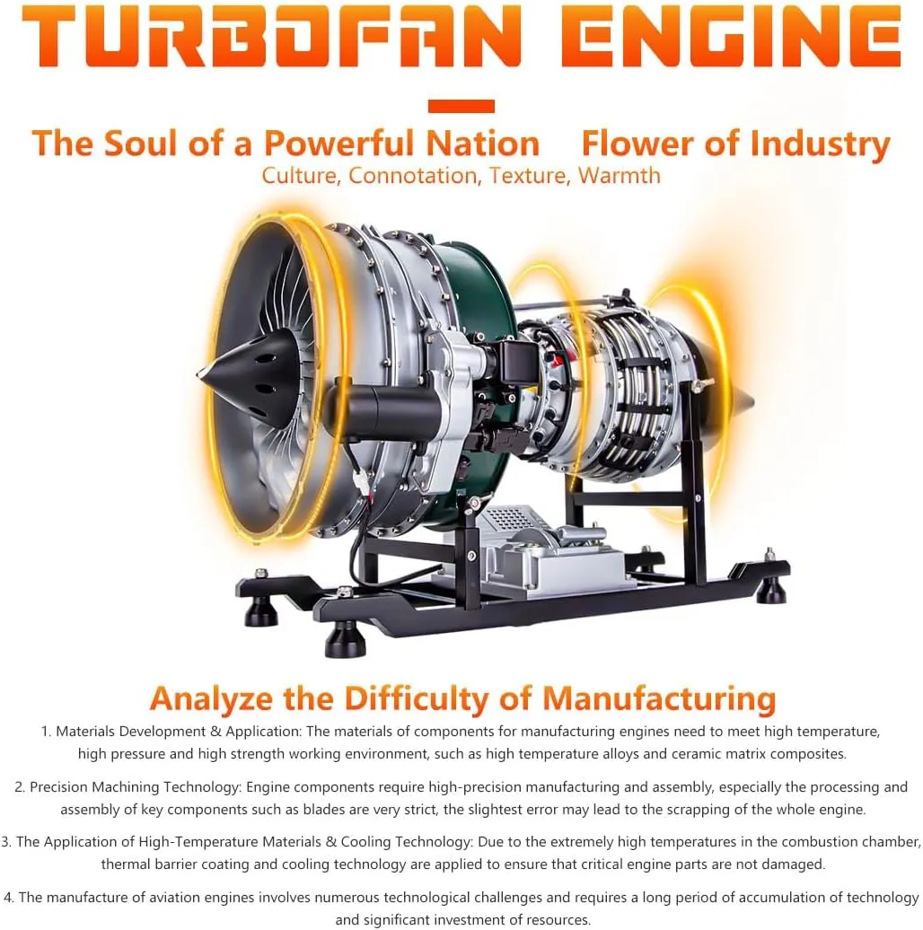 1/10 Turbofan Engine Model, Mechanical Double Rotor Axial, Engine Model Kits DIY Assembly Electric Ducted Fan Engine Craft Gift (1000 PCS)