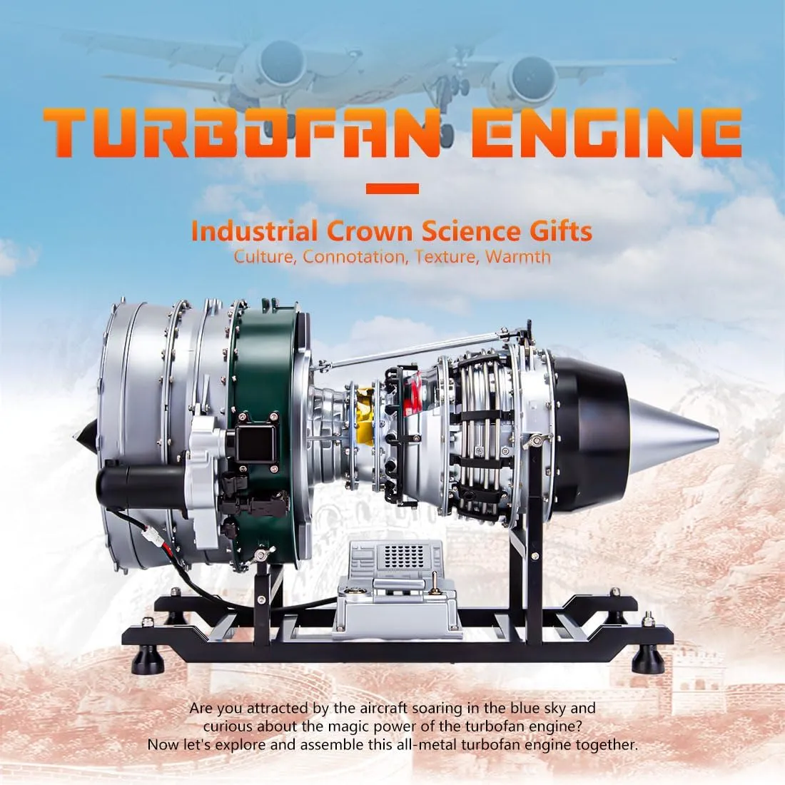 1/10 Turbofan Engine Model, Mechanical Double Rotor Axial, Engine Model Kits DIY Assembly Electric Ducted Fan Engine Craft Gift (1000 PCS)
