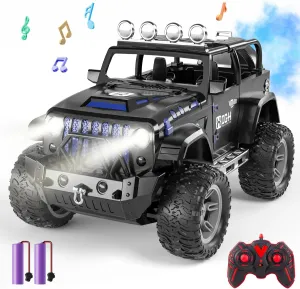 1:16 Remote Control Car with Spray, Lights and Sound, 2.4GHz Remote Control Truck for Boys and Girls, All Terrain Off-Road RC Car Jeep, Toys Gift for Kids