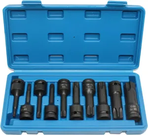 1/2 Inch Torx Impact Socket Set, 10pcs Impact Torx Star Socket Bits, T30 T40 T45 T50 T55 T60 T70 T80 T90 T100, 3-Inch Extra Long Socket Bits Set with Case