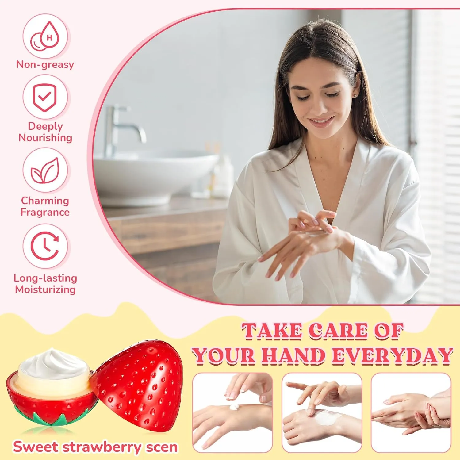 12 Pcs Strawberry Hand Cream Gifts Set for Women Teacher Appreciation Gifts Bulk Teacher Cna Nurse Week Employee Coworkers Team Thank You Gift, Bridesmaid Gift, Baby Shower Party Favors, 1. 06 oz