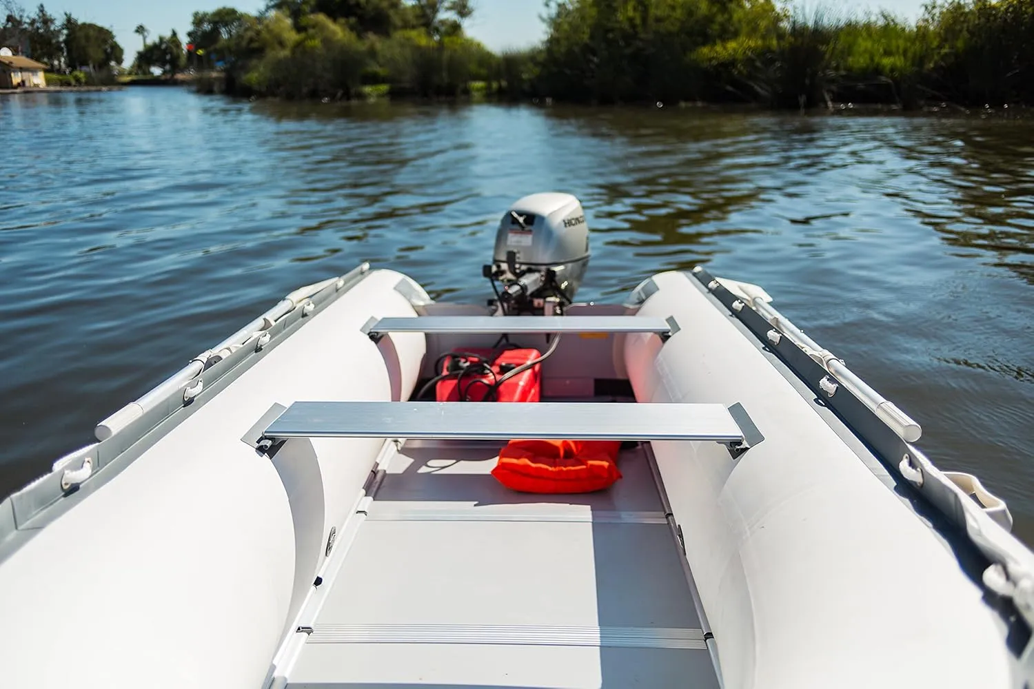 12ft 6in Catalina Inflatable Dinghy Boat Transom Sport Tender - 6 Person - 20 Horsepower USCG Rated, White/Gray