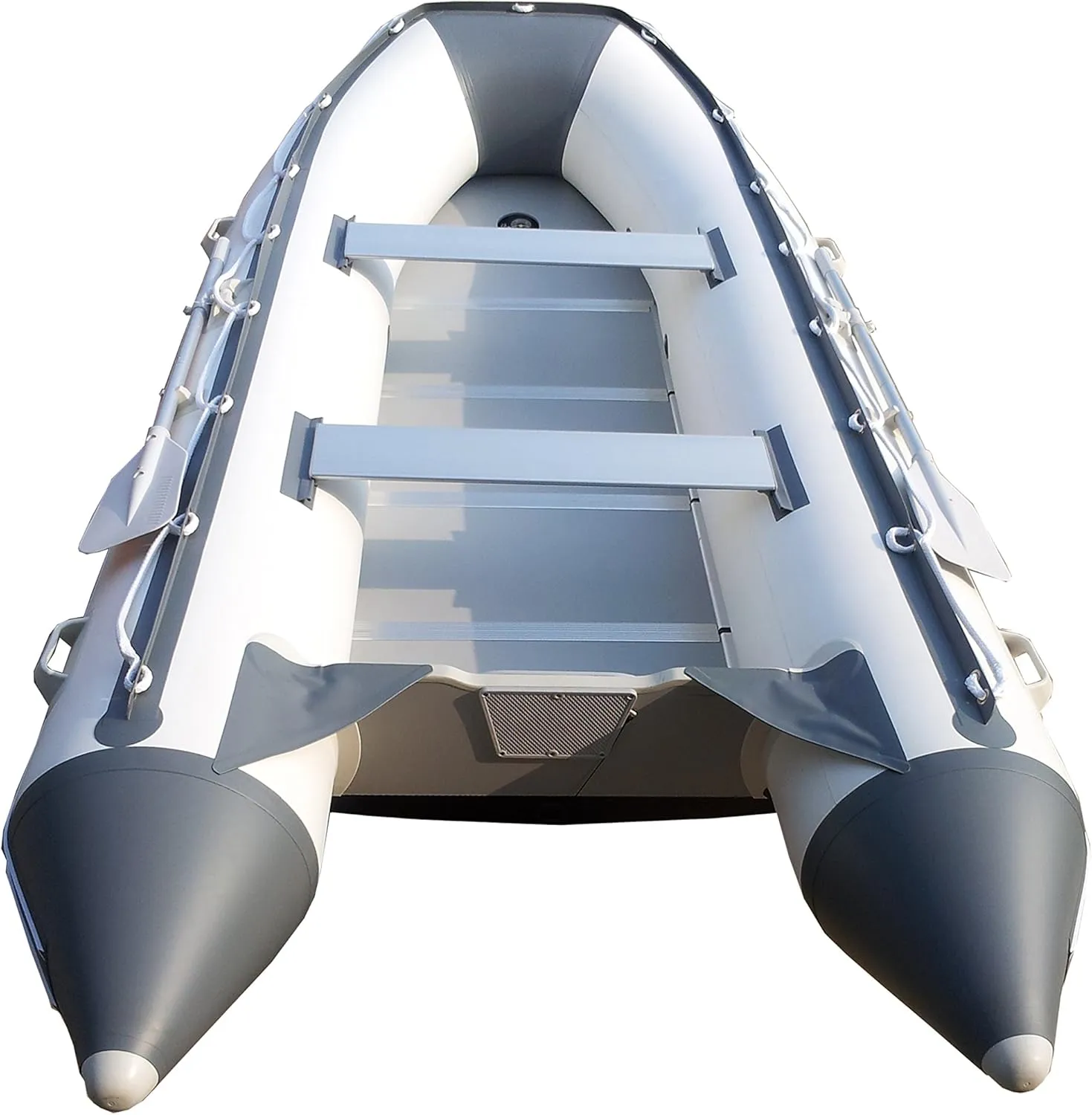 12ft 6in Catalina Inflatable Dinghy Boat Transom Sport Tender - 6 Person - 20 Horsepower USCG Rated, White/Gray