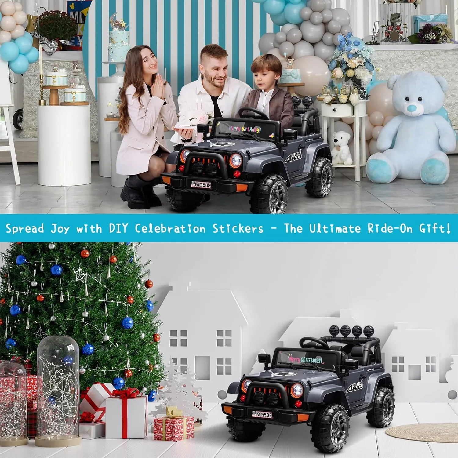 12V Kids Electric Car Ride On Car with Remote Control, DIY Stickers, 2 Motors, LED Lights, Full Function Doors, Music Player, Pink
