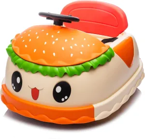 12V Kids Ride On Toy Electric Bumper Car with Parents Control, Hamburger Design, 360 Degree Rotation, Storing Space, Bluetooth, Music, USB, Silent Wheel, LED Lights, Power Display