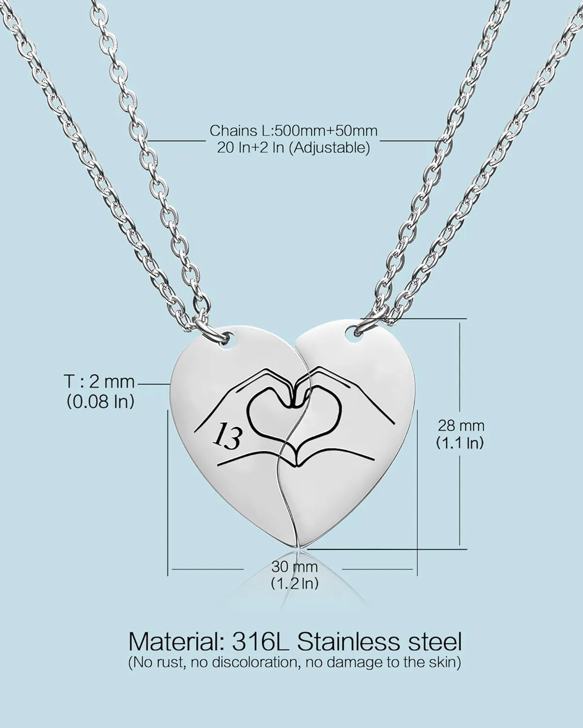 13 Heart Hands Matching Necklace for 2 Girl BFF Sister Taylor Inspired Merch Friendship Stuff Jewelry Gift for 2 Swifties Music Lover.