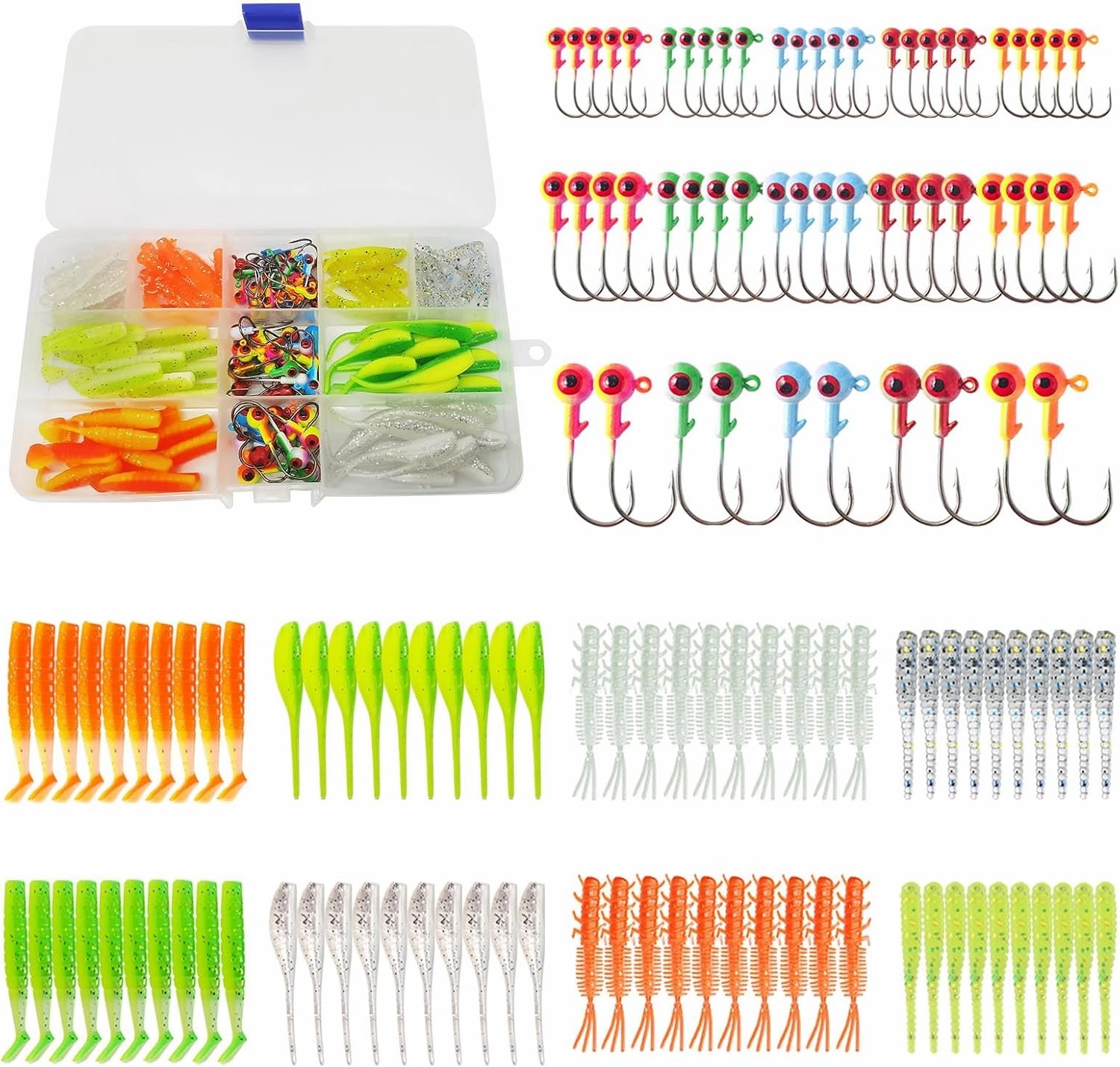135 PCS Crappie Lures Kit - Crappie Jig Heads Fishing Hooks for Soft Plastic Lures for Trout Bass Walleye Bluegill Perch Catfish