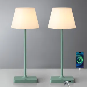 14.5" Small Cordless Touch Table Lamp Green, Waterproof Shower Lamp Set of 2, 4000mAh Rechargeable Battery Powered Dimmable LED Desk Lamps for Outdoor, Restaurant, Bathroom, Camping, Nightlight