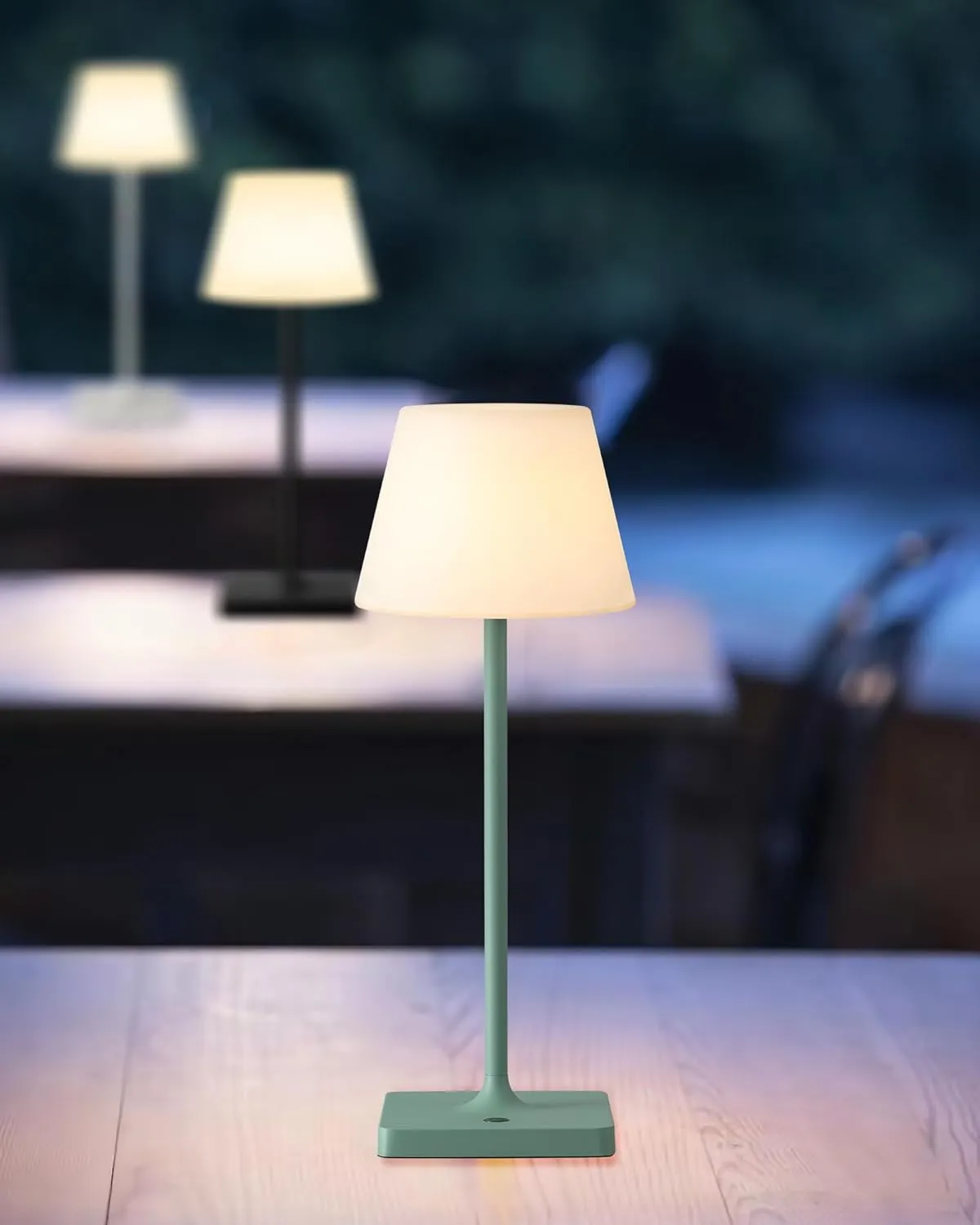 14.5" Small Cordless Touch Table Lamp Green, Waterproof Shower Lamp Set of 2, 4000mAh Rechargeable Battery Powered Dimmable LED Desk Lamps for Outdoor, Restaurant, Bathroom, Camping, Nightlight