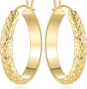 14K Gold Hoop Earrings for Women 14k Gold Earrings Chunky Hoop Earring for Women Hypoallergenic Hoops Earring 25mm