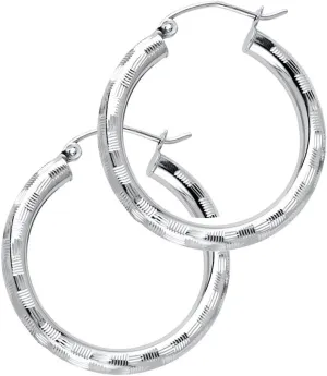 14k Yellow Gold Basket Weave Hoop Etched Circle Round Classic Earrings