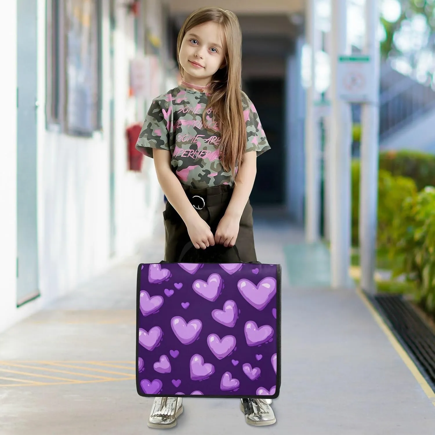 1.5 Inch 3 Rings Sturdy Zipper Binder with Handle and Removable Shoulder Strap Includes Zip Pocket Documents Files Storage Bag Suitable for Middle School Purple Heart Day Purple Heart
