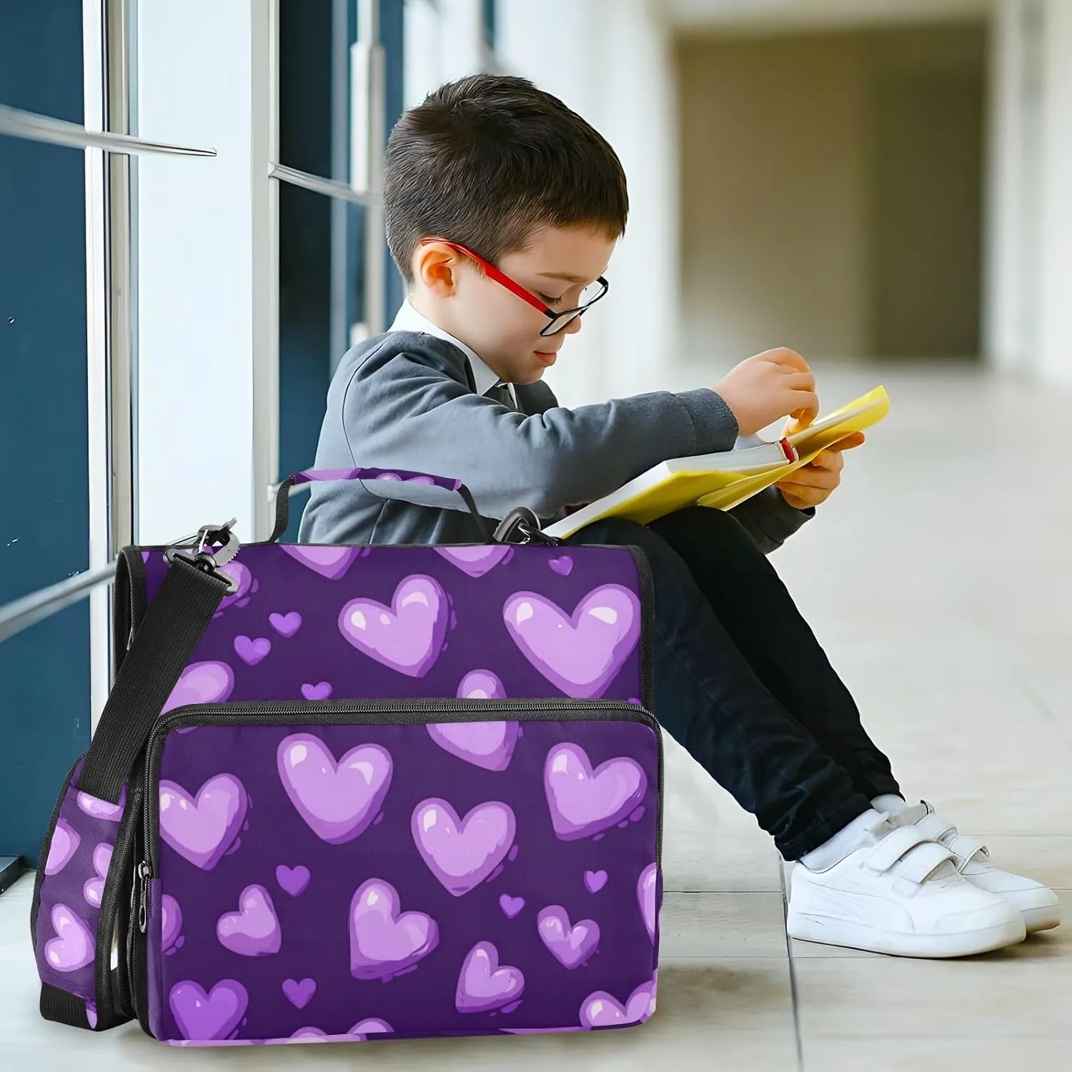 1.5 Inch 3 Rings Sturdy Zipper Binder with Handle and Removable Shoulder Strap Includes Zip Pocket Documents Files Storage Bag Suitable for Middle School Purple Heart Day Purple Heart