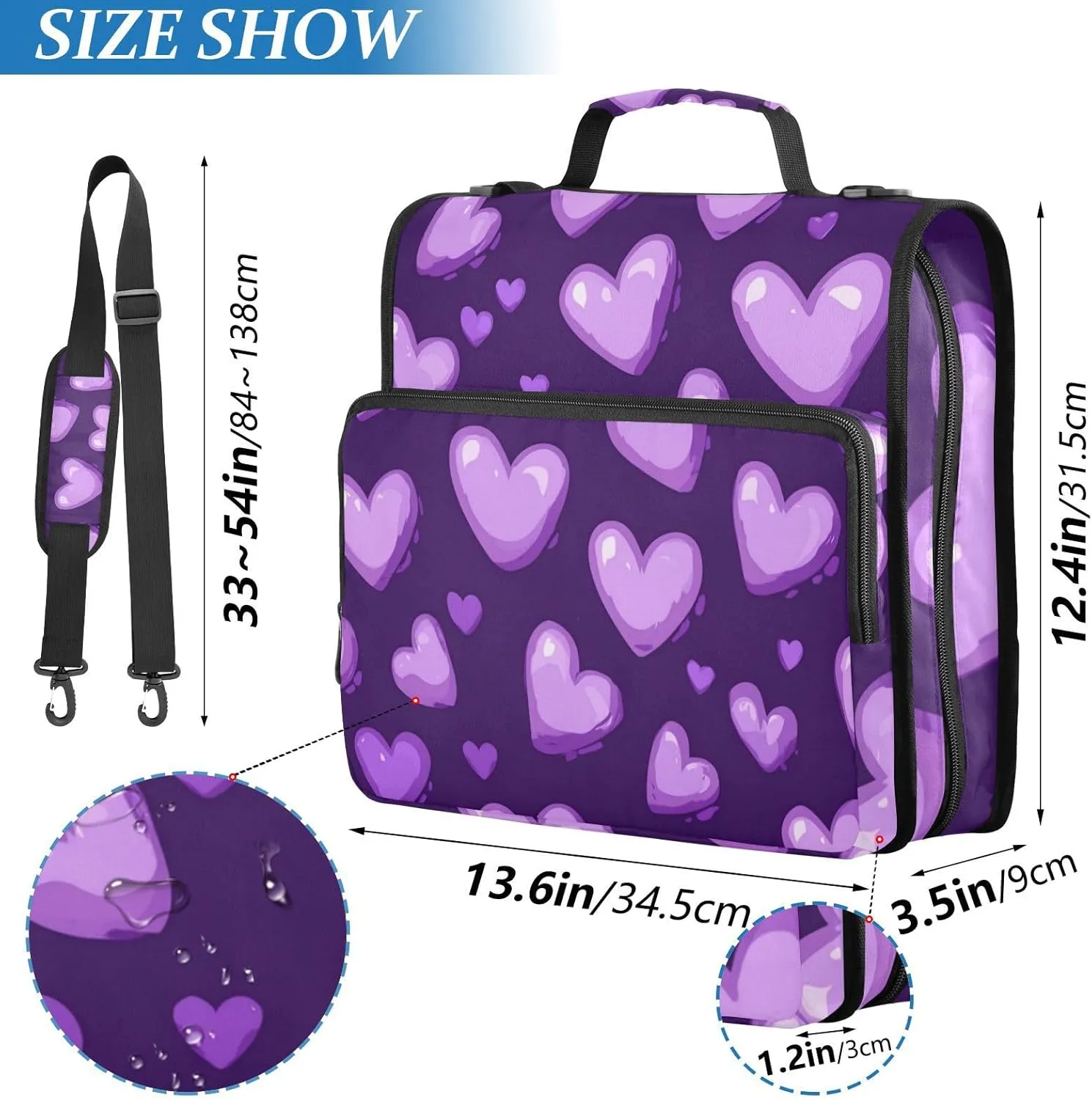 1.5 Inch 3 Rings Sturdy Zipper Binder with Handle and Removable Shoulder Strap Includes Zip Pocket Documents Files Storage Bag Suitable for Middle School Purple Heart Day Purple Heart
