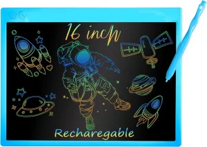 16 Inch Rechargeable LCD Writing Tablet, Erasable & Colorful Doodle Board with Eye-Protecting Large Screen, Educational Learning Toys for 3 4 5 6 7 Year Old Kids, Drawing Tablet Gift for Boys Girls