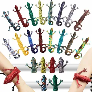16 Pieces Snake Slap Bracelets Reptile Snap Bracelets Fuzzy Animal Snake Bracelet Stuffed Snap Bands Slap Snakes for Birthday Party Favors Jewelry Christmas, 16 Designs(Lizard Style)