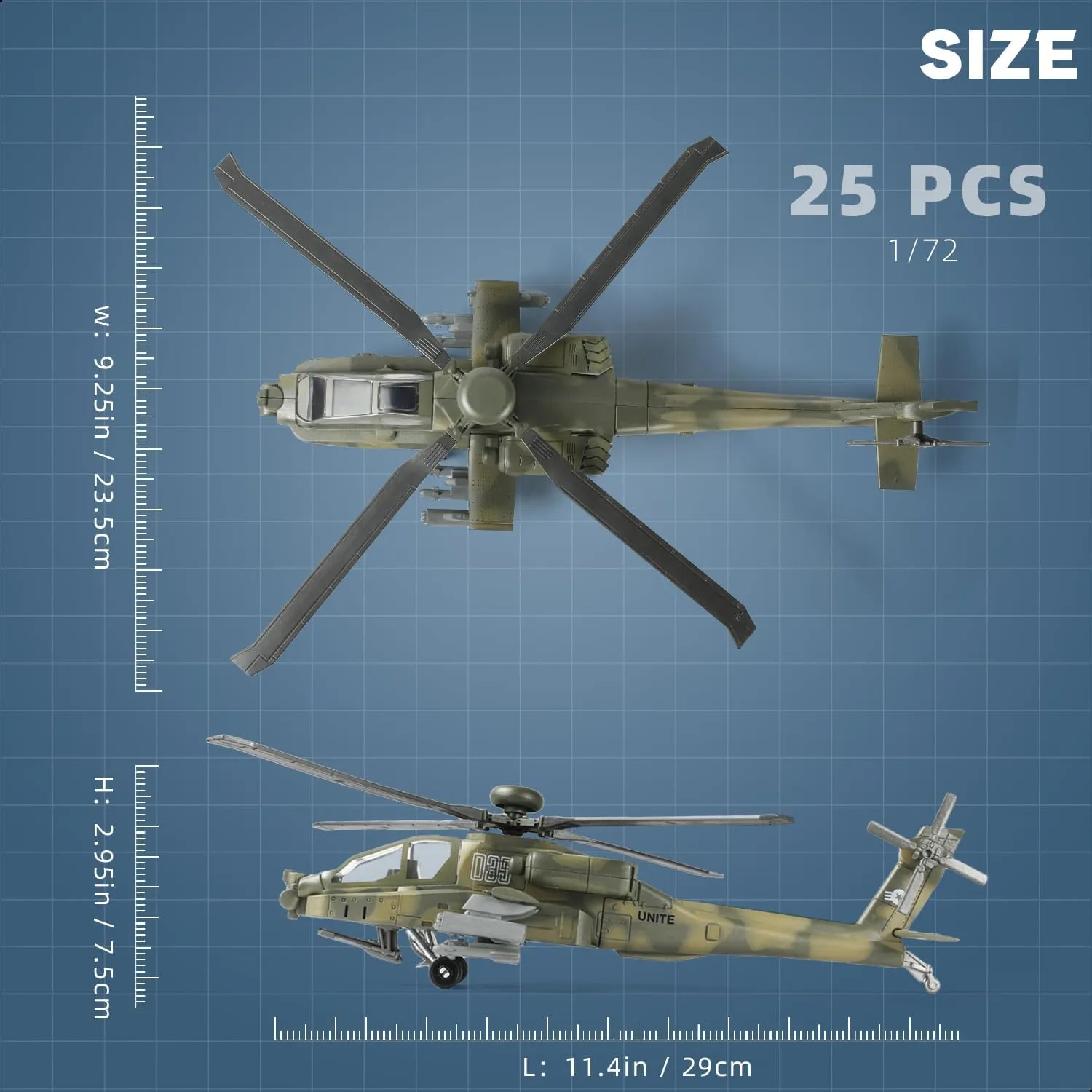 1:72 Scale AH-64 Apache Quick Build Helicopter Model Kit Plastic Toy Assembly Military Helicopter Model Gift for Kids (25 Pieces)