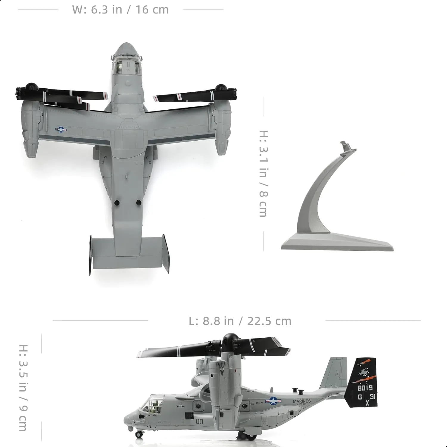 1/72 U.S. Navy VMMT-204 V-22 Osprey VLOT Helicopter Model Classic American Transport Airplane Model Pre-Built Metal Diecast Plane Model Kits with Display Stand Collection Gift for Adult