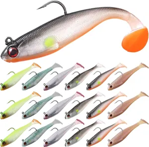 18 Packs Soft Fishing Lures for Bass Fishing Pre-Rigged Jig Head Paddle Tail Swimbaits Bass Lures for Crappie Trout Walleye Saltwaterr Freshwater