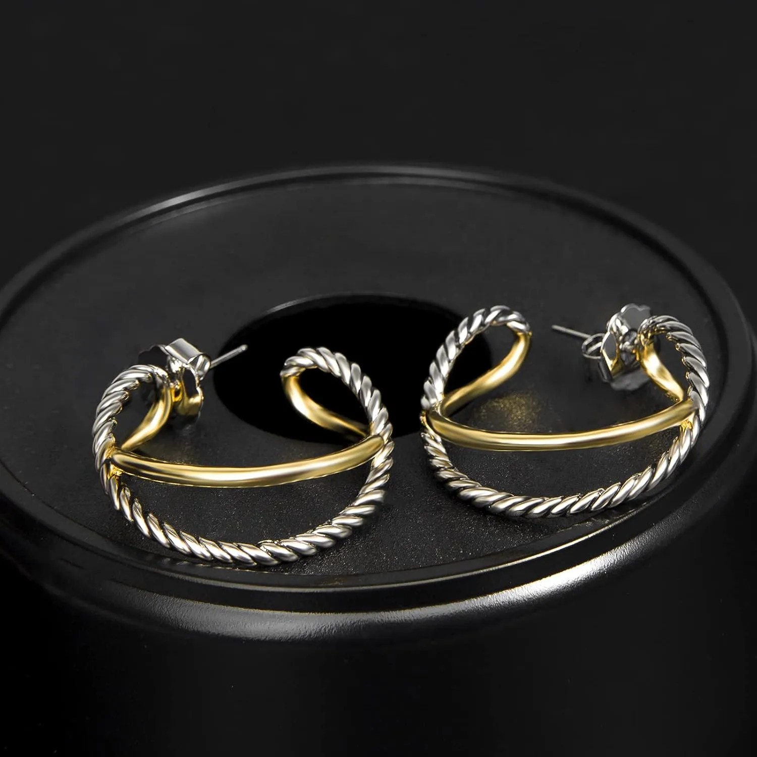 18K Gold-plated Half Hoop Earrings Designer Inspired Twisted Cable Wire Hoop Earrings Look Alike Jewelry for Women