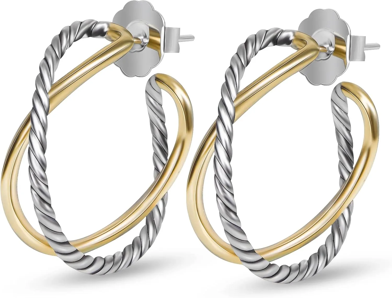 18K Gold-plated Half Hoop Earrings Designer Inspired Twisted Cable Wire Hoop Earrings Look Alike Jewelry for Women