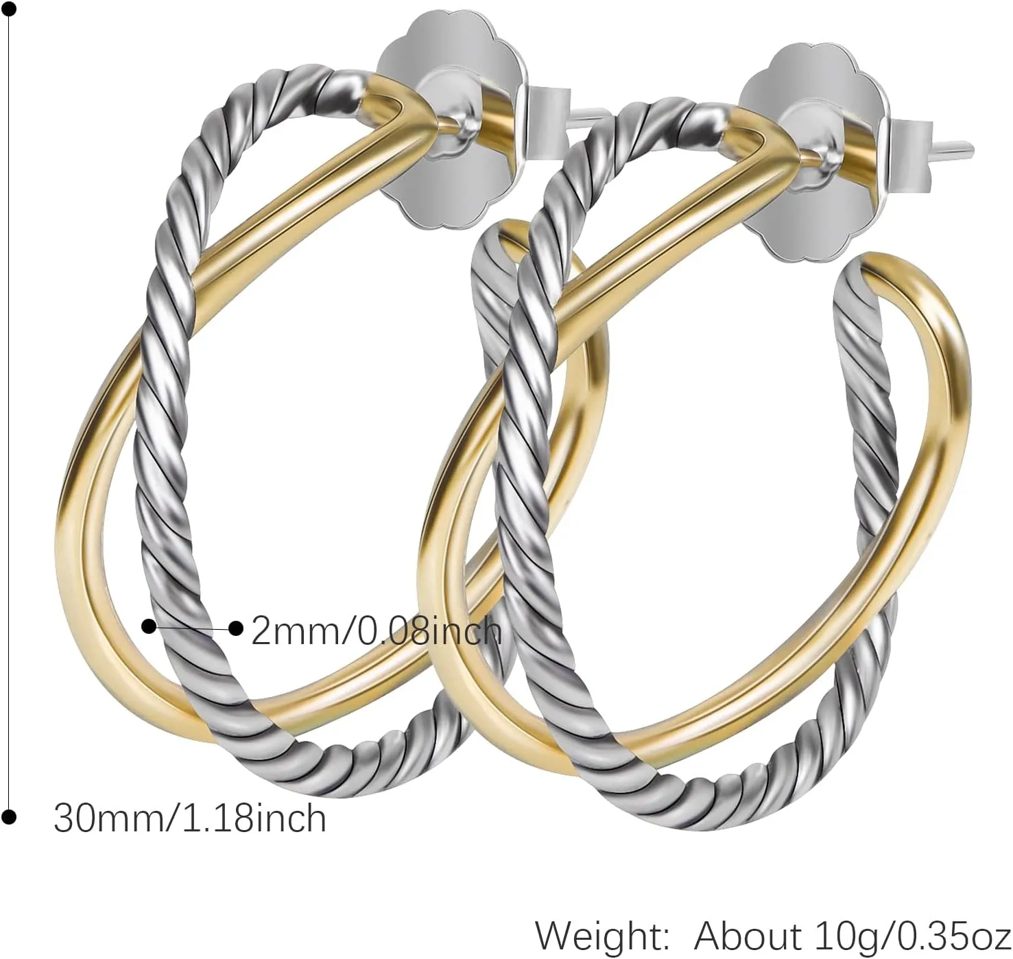 18K Gold-plated Half Hoop Earrings Designer Inspired Twisted Cable Wire Hoop Earrings Look Alike Jewelry for Women