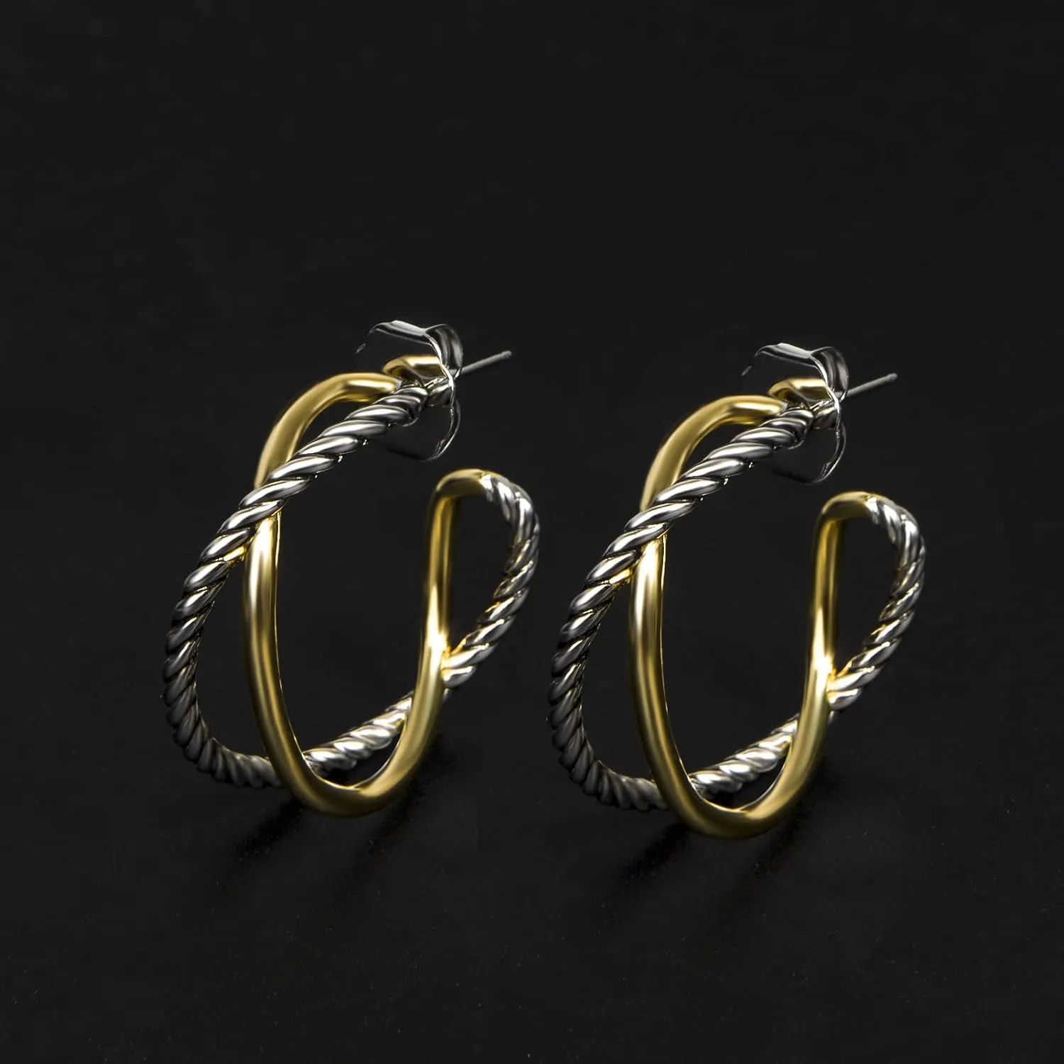 18K Gold-plated Half Hoop Earrings Designer Inspired Twisted Cable Wire Hoop Earrings Look Alike Jewelry for Women