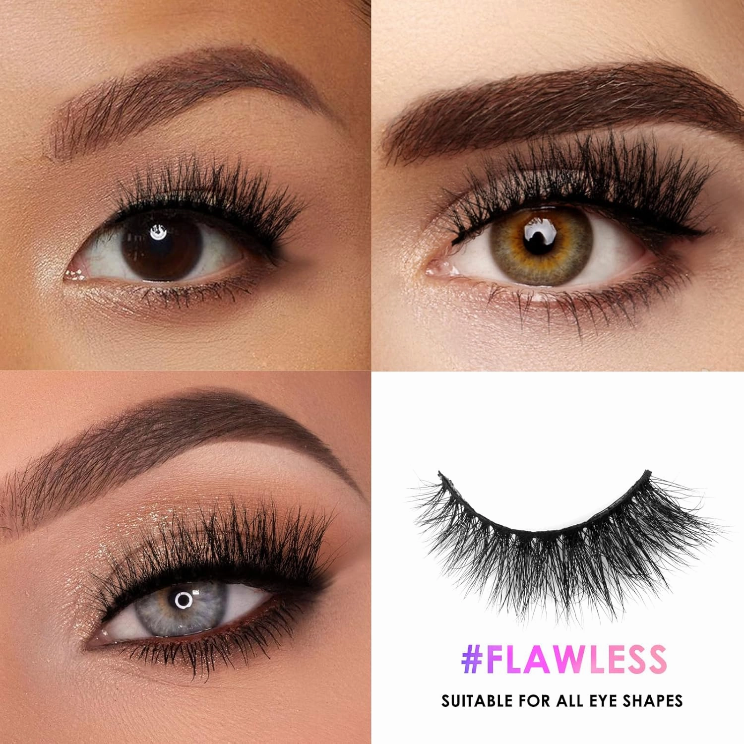 18mm Mink Eyelashes, 3D Real Mink Lashes, 3 Pairs Cat Eye Lashes, Criss-cross False Eyelashes, 100% Handmade & Cruelty-Free Super Fluffy Full Volume Strip Eye Lashes (Flawless)