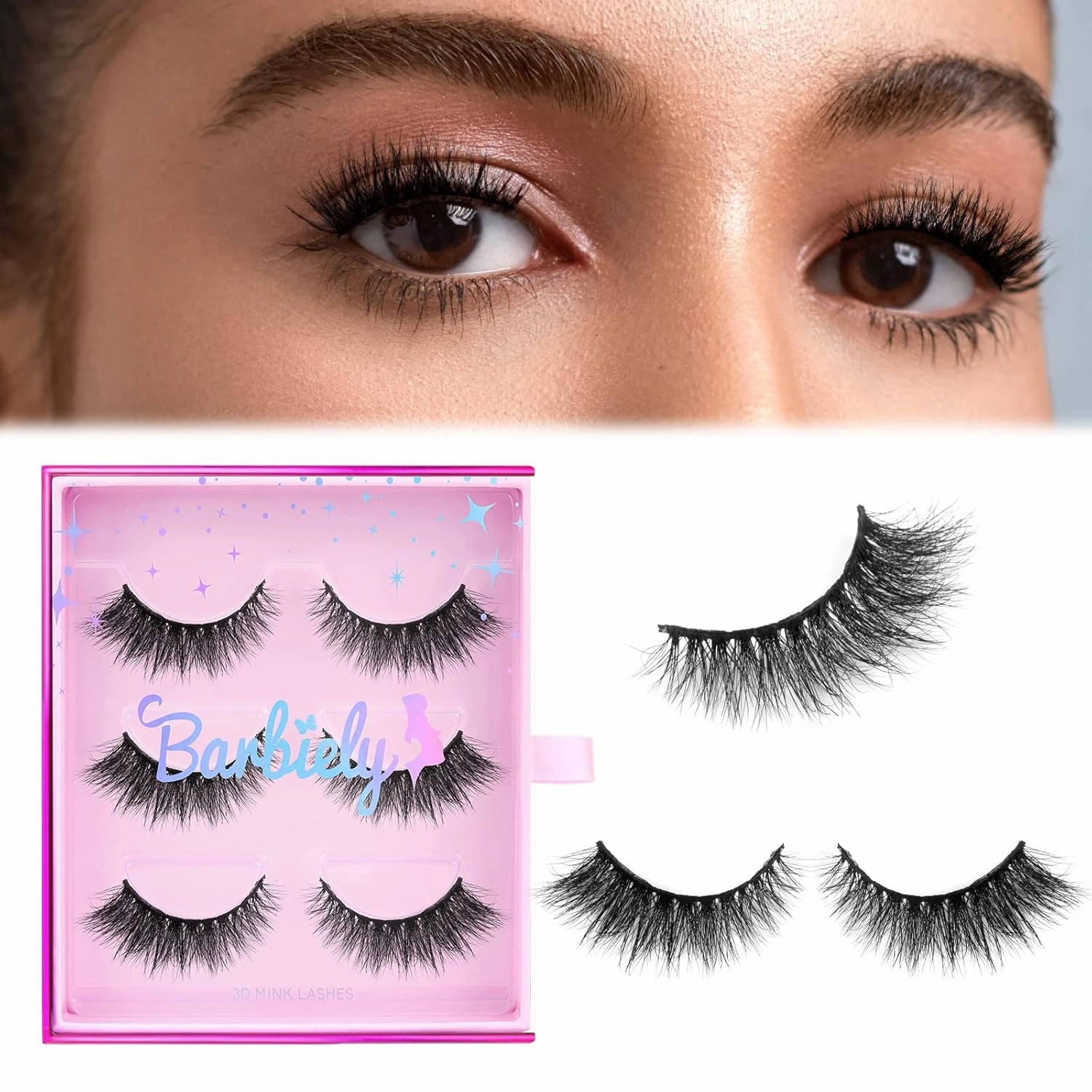 18mm Mink Eyelashes, 3D Real Mink Lashes, 3 Pairs Cat Eye Lashes, Criss-cross False Eyelashes, 100% Handmade & Cruelty-Free Super Fluffy Full Volume Strip Eye Lashes (Flawless)