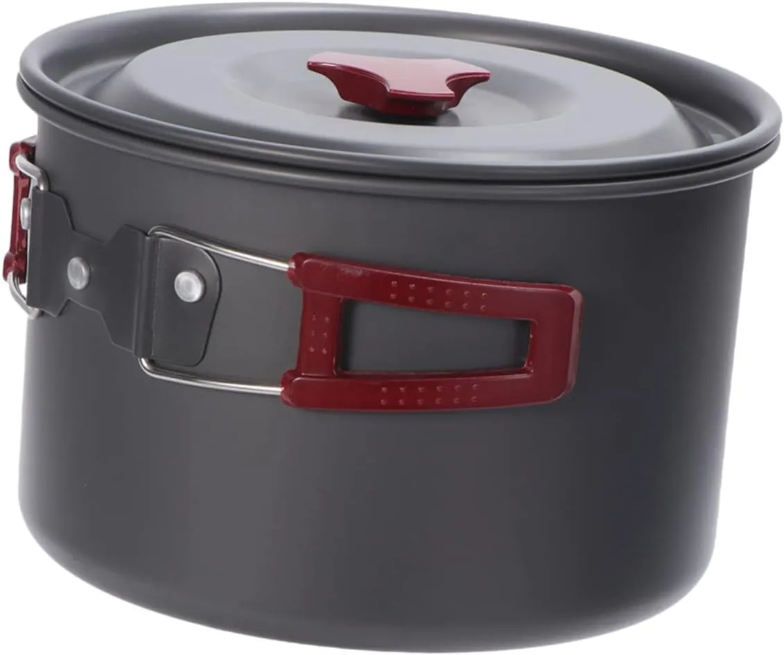 1pcs Outdoor Single Cooking Pot Set Aluminium Alloy Camping Cooker for Picnics Hiking Outdoor Activities Safe Portable Cooking Tool Grey