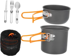 1set Outdoor Camping Cookware Person Portable Cooking Utensils Orange High-Temperature Resistant Lightweight Outdoor for Backpacking and Camping Adventures