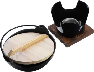 1Set Outdoor Cast Sukiyaki Pot Camping Cookware with Stove Base Lightweight and Portable Picnic Tableware for Hiking and Outdoor Cooking