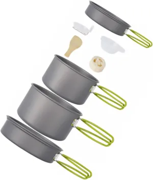 1set Portable Outdoor Cooking Nonstick Camping Cookware Kit for People Includes Pans Frying Pan Bowls Utensils for Fishing Hiking and Picnics Black