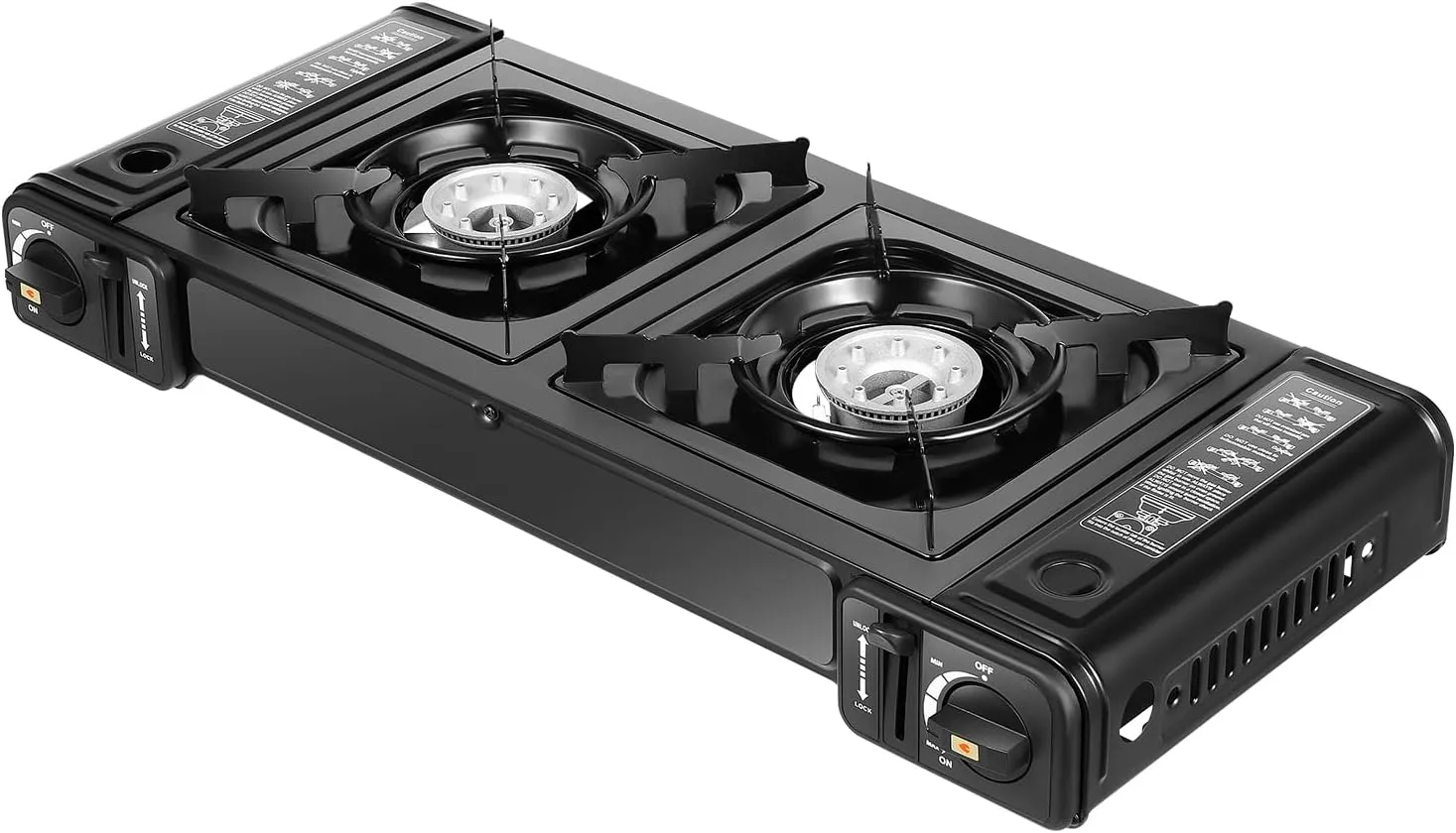 2 Burners Propane Camping Stove with Grill Tray, Portable Propane Gas Stove with 3924 BTU, Two Adjustable Burners Portable Camping Stove for Outdoor Cooking, Camping, BBQ