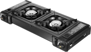 2 Burners Propane Camping Stove with Grill Tray, Portable Propane Gas Stove with 3924 BTU, Two Adjustable Burners Portable Camping Stove for Outdoor Cooking, Camping, BBQ