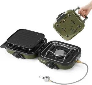 2-in-1 Gas Camping Stove, Frying Pan, Stove with Adjustable Burners, 88.18 oz, Carrying Handle, Portable, Iron SkilletPerfect for Camping & Hiking, Emergency Cooking Stove, Christmas party