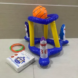2-in-1 Pool Floats Toys Games Set, Pool Basketball Hoop & Ring Toss Game, Inflatable Pool Party Games Pool Floats Toys