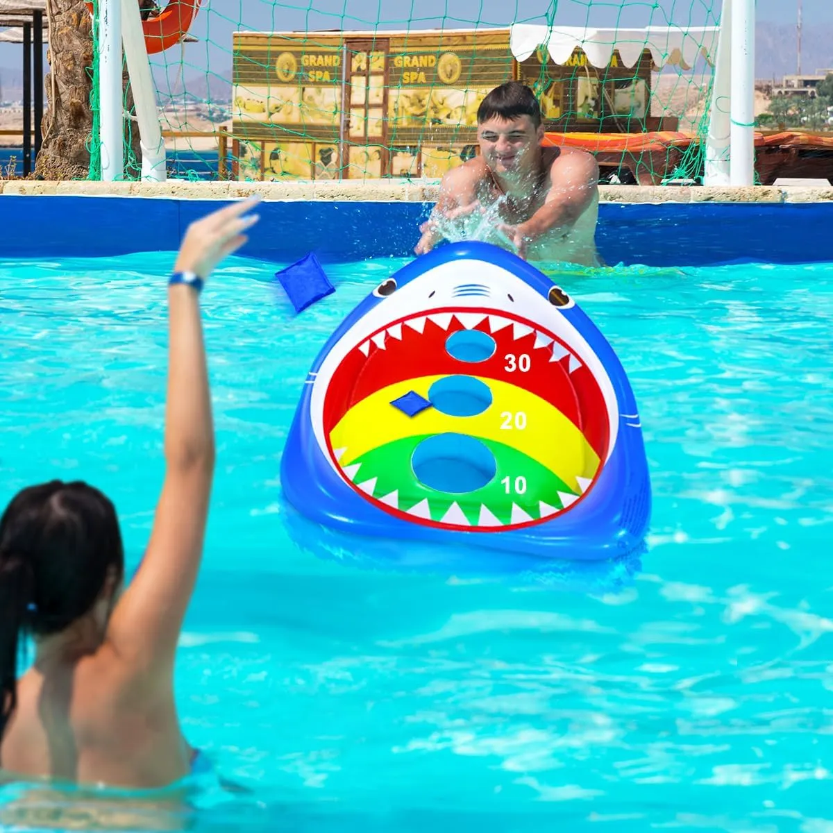 2 Pack Kids Pool Toys,Inflatable Shark Cornhole Board Floating Water Games Outdoor Swim Play for Adults Family,Cool Summer Party Gift for 6 7 8 9 10 12 Year Olds