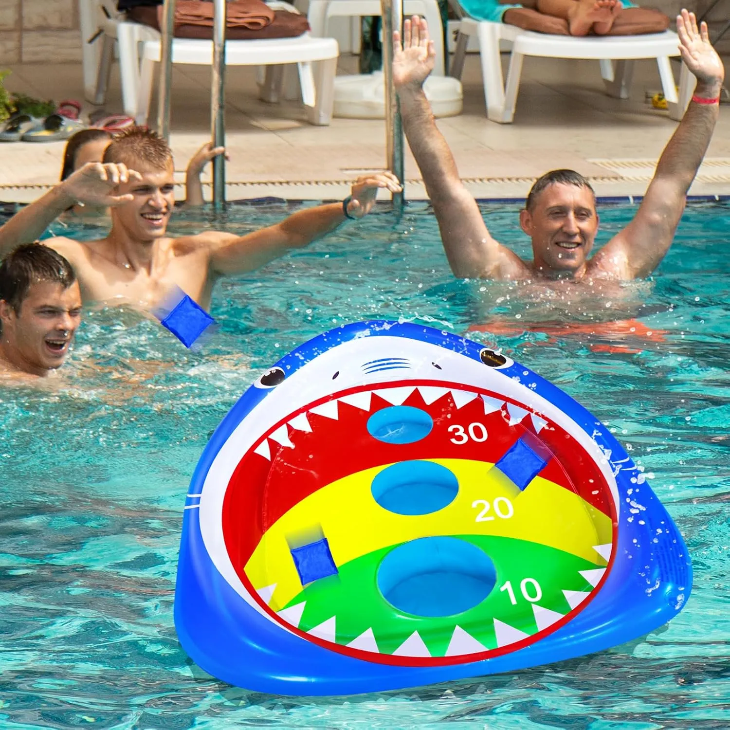 2 Pack Kids Pool Toys,Inflatable Shark Cornhole Board Floating Water Games Outdoor Swim Play for Adults Family,Cool Summer Party Gift for 6 7 8 9 10 12 Year Olds