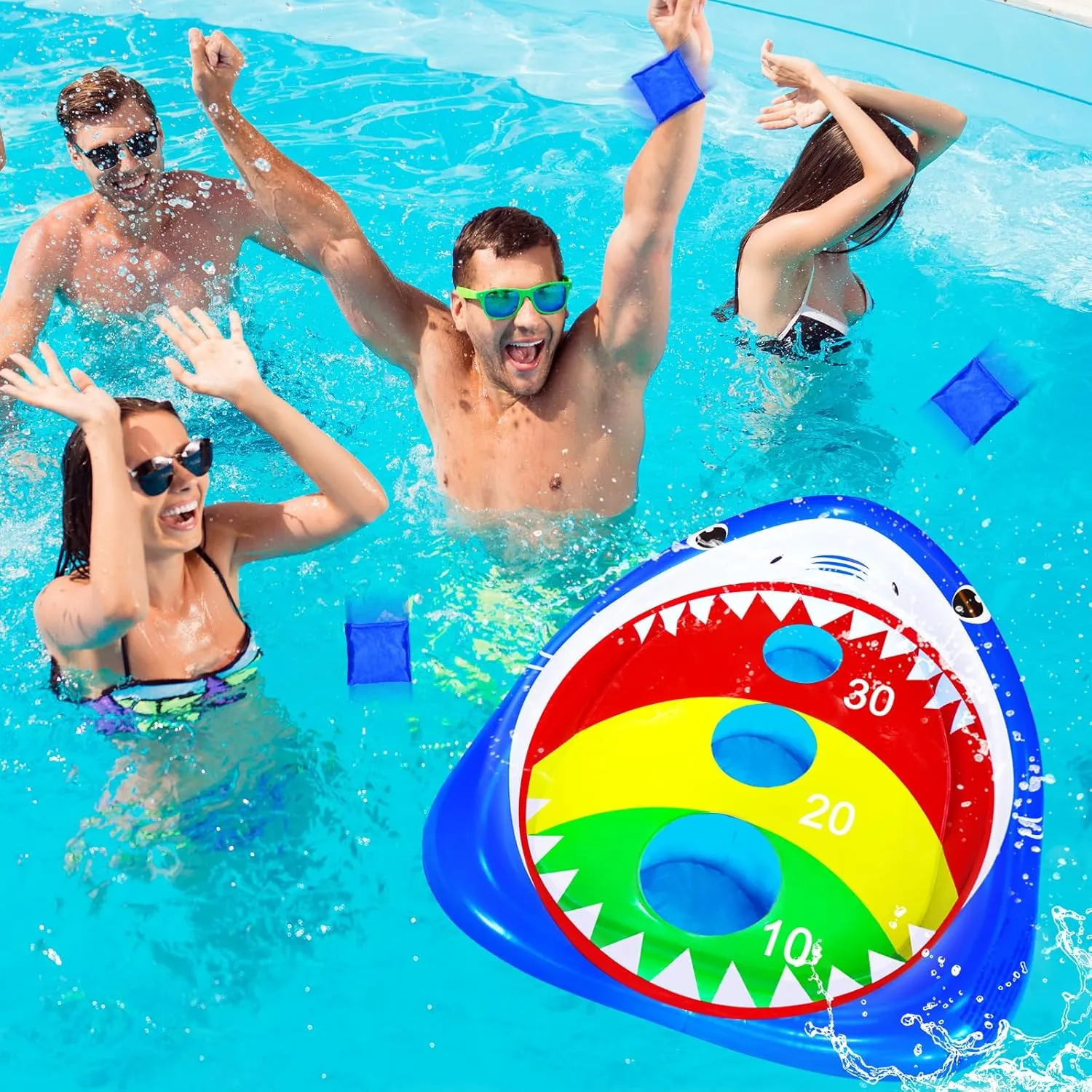 2 Pack Kids Pool Toys,Inflatable Shark Cornhole Board Floating Water Games Outdoor Swim Play for Adults Family,Cool Summer Party Gift for 6 7 8 9 10 12 Year Olds